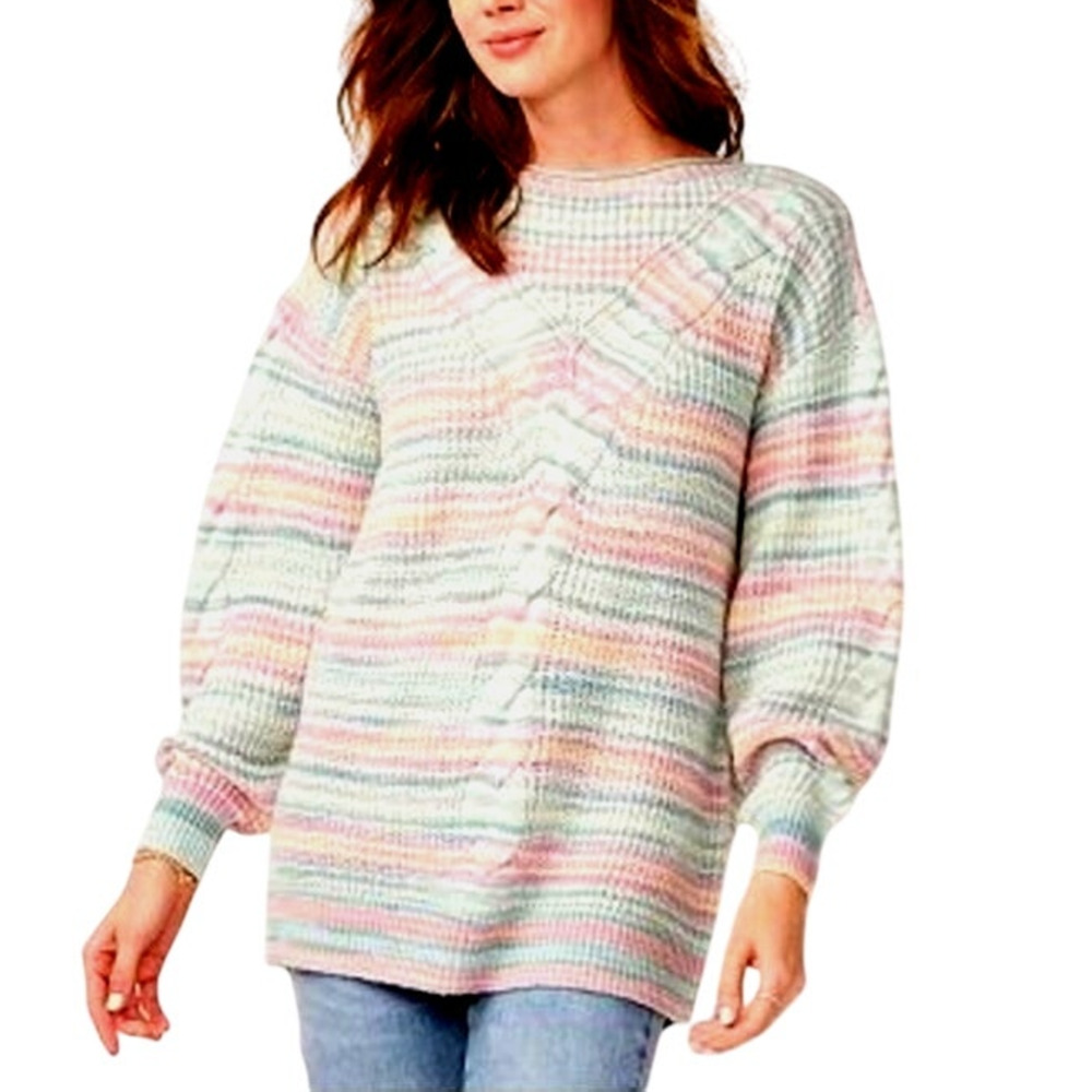 Lauren Conrad Rainbow Crochet Knit Sweater M Oversized Pastelgoth Cozycore NWT